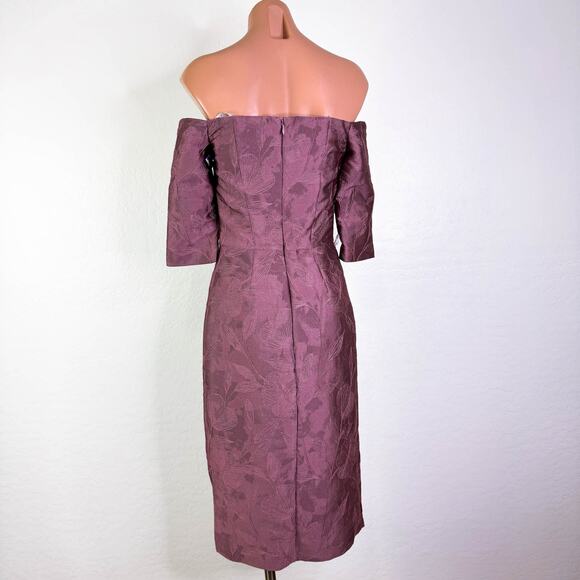 Kay Unger Brinley Off Shoulder Jacquard Sheath Midi Formal Dress Primrose 2 NWT - Picture 6 of 12